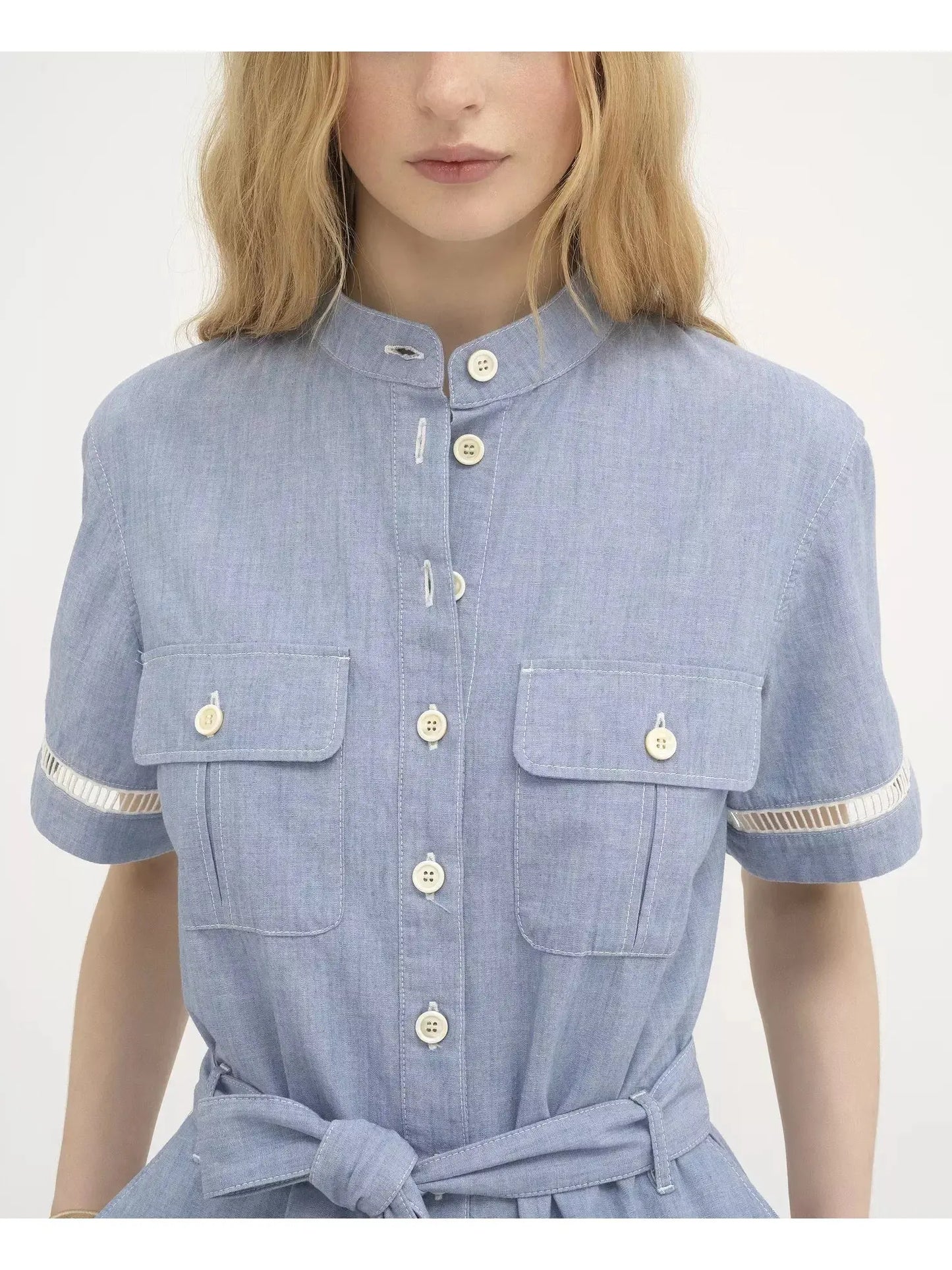 Denim Chambray Short-Sleeve Jumpsuit - Suits & Sets