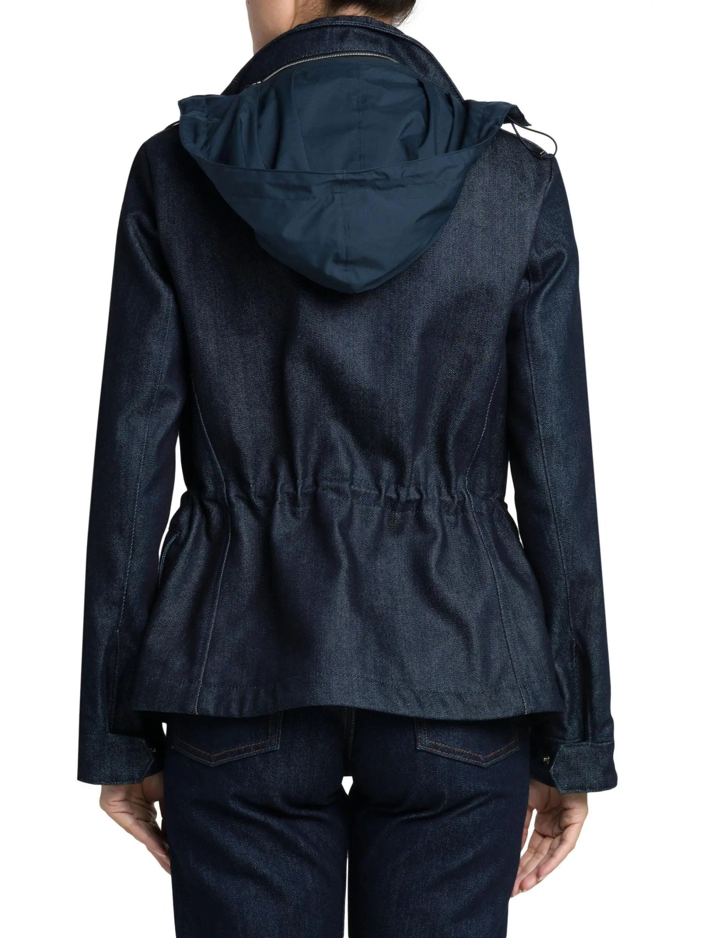 Denim Flap Pocket Jacket with Drawstring Waist - Jackets