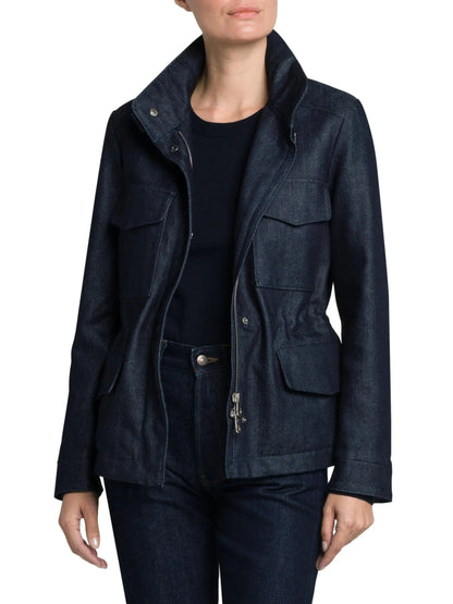 Denim Flap Pocket Jacket with Drawstring Waist - Jackets