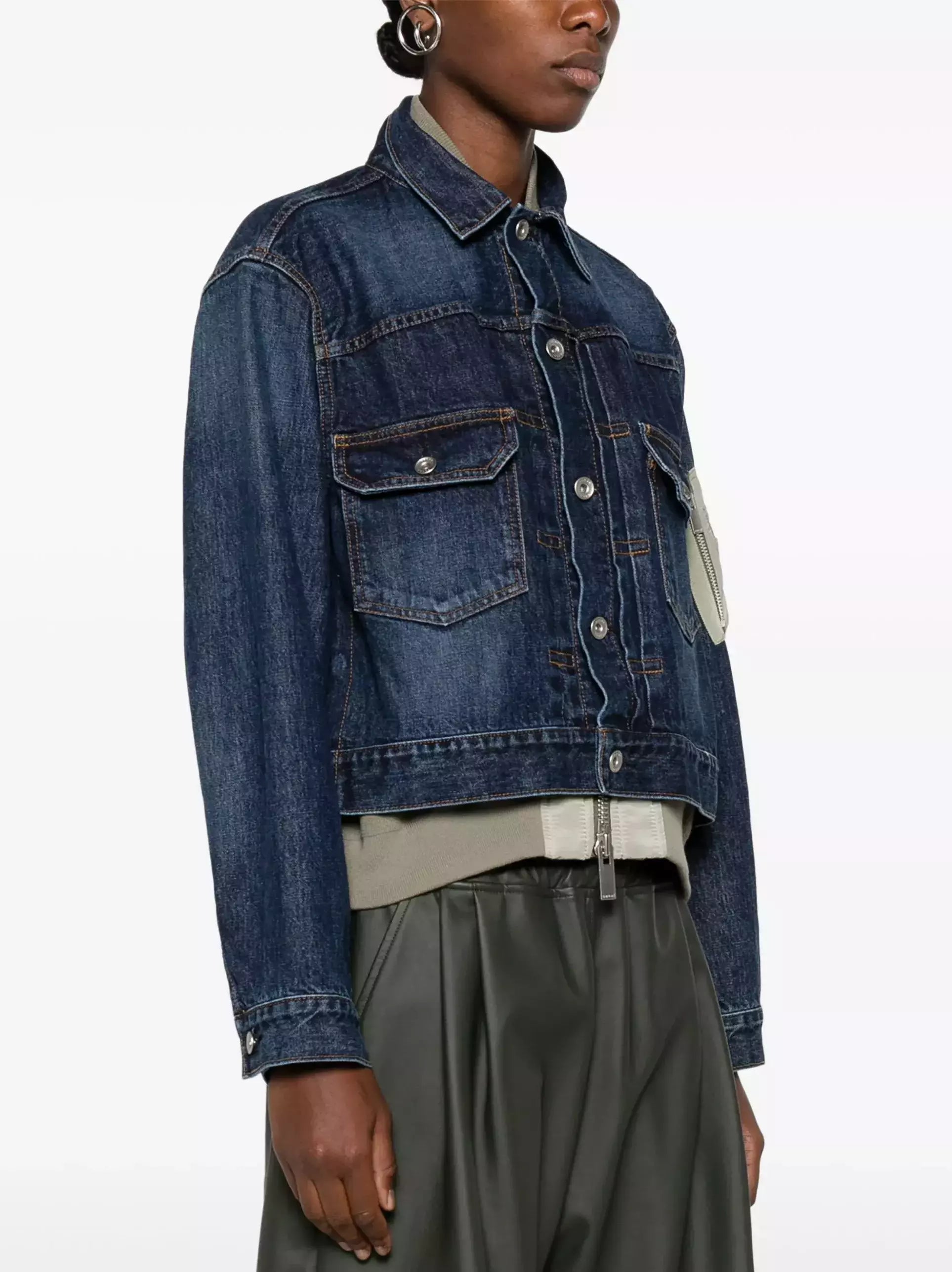 Denim Mix Layered Blouson Jacket - Jackets