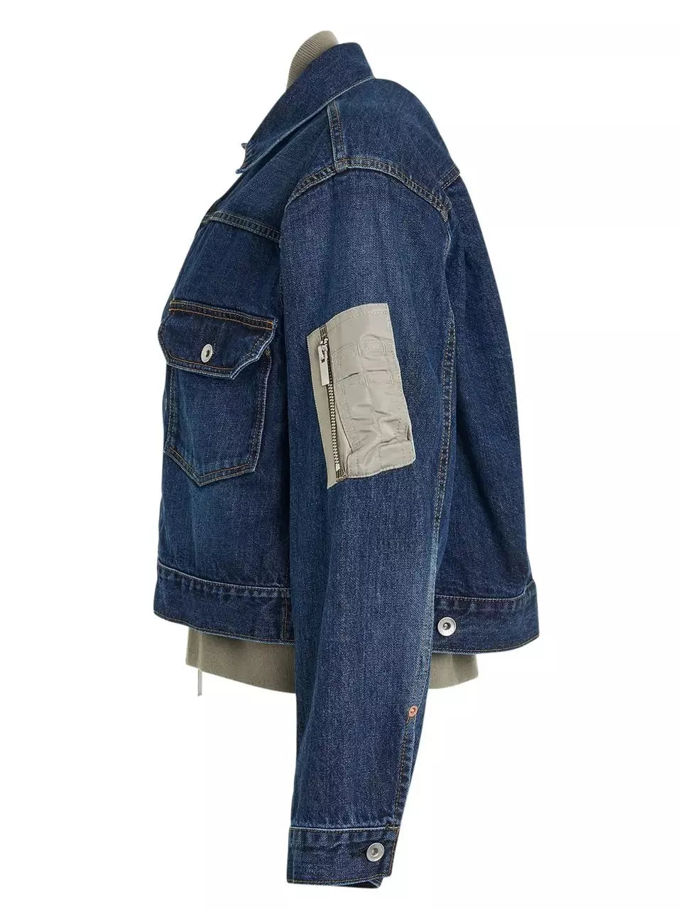 Denim Mix Layered Blouson Jacket - Jackets