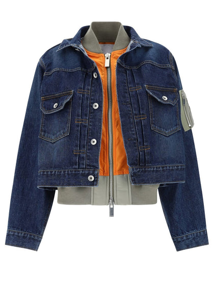 Denim Mix Layered Blouson Jacket - Jackets