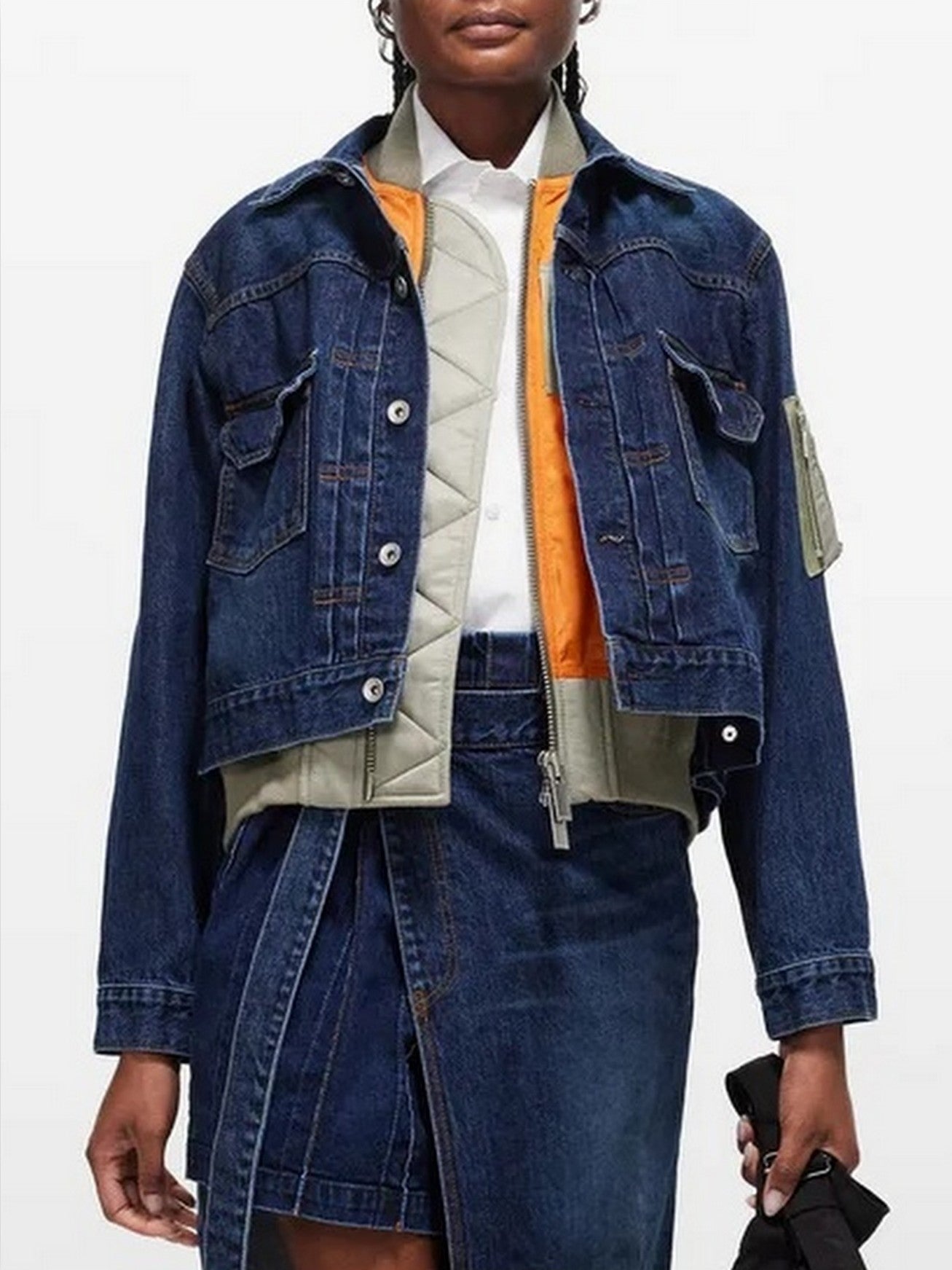 Denim Mix Layered Blouson Jacket - Jackets