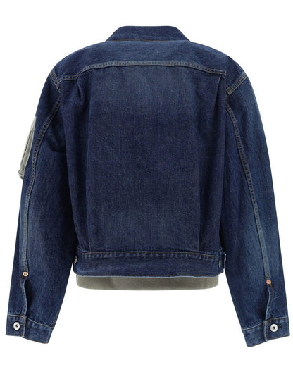 Denim Mix Layered Blouson Jacket - Jackets