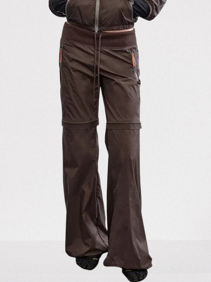 Detachable Color-Block Sporty Pants in Light Grey - Small / Brown - Jeans & Pants