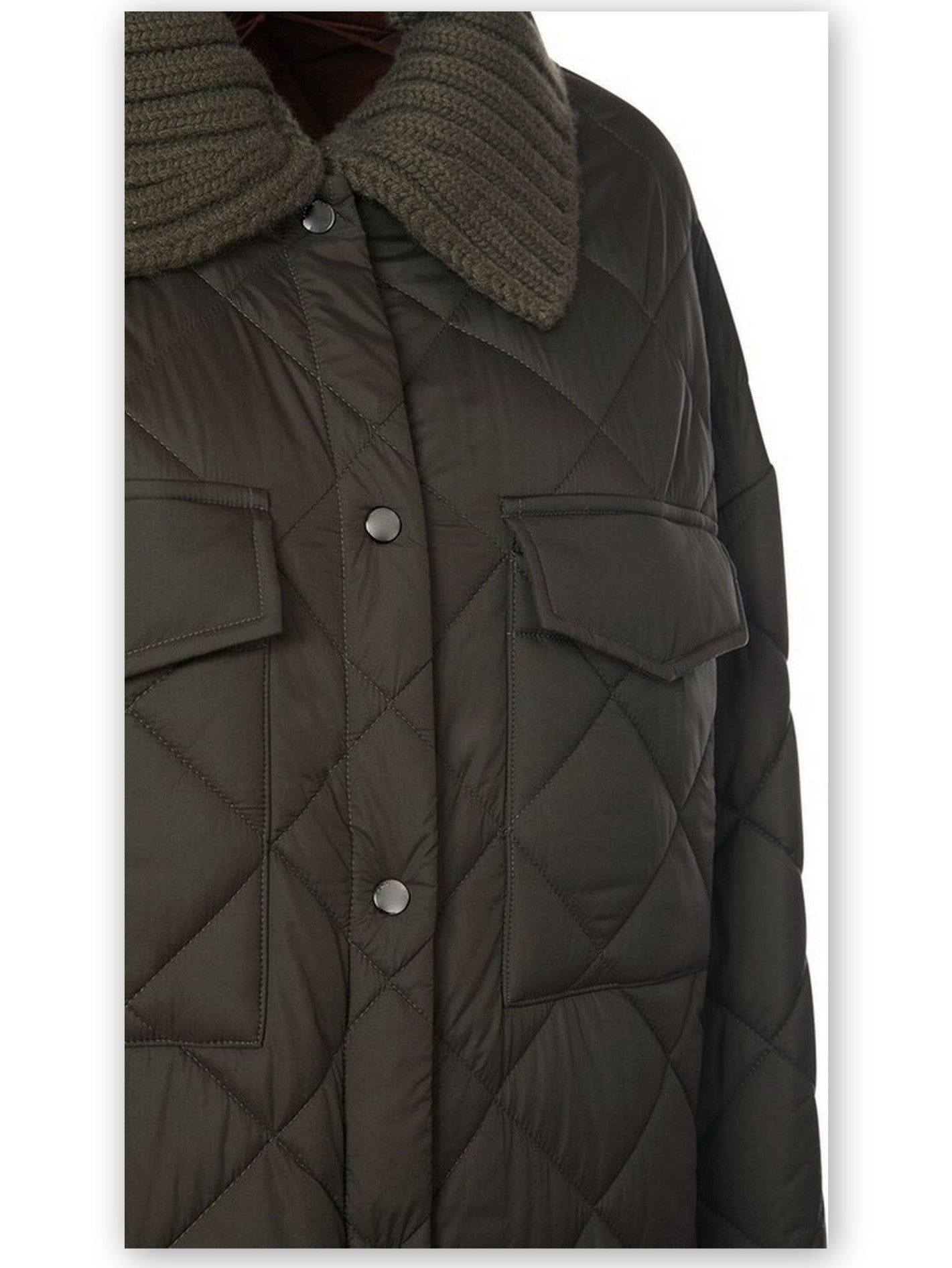 Diamond Quilted Jacket with Knit Collar in Green - Jackets