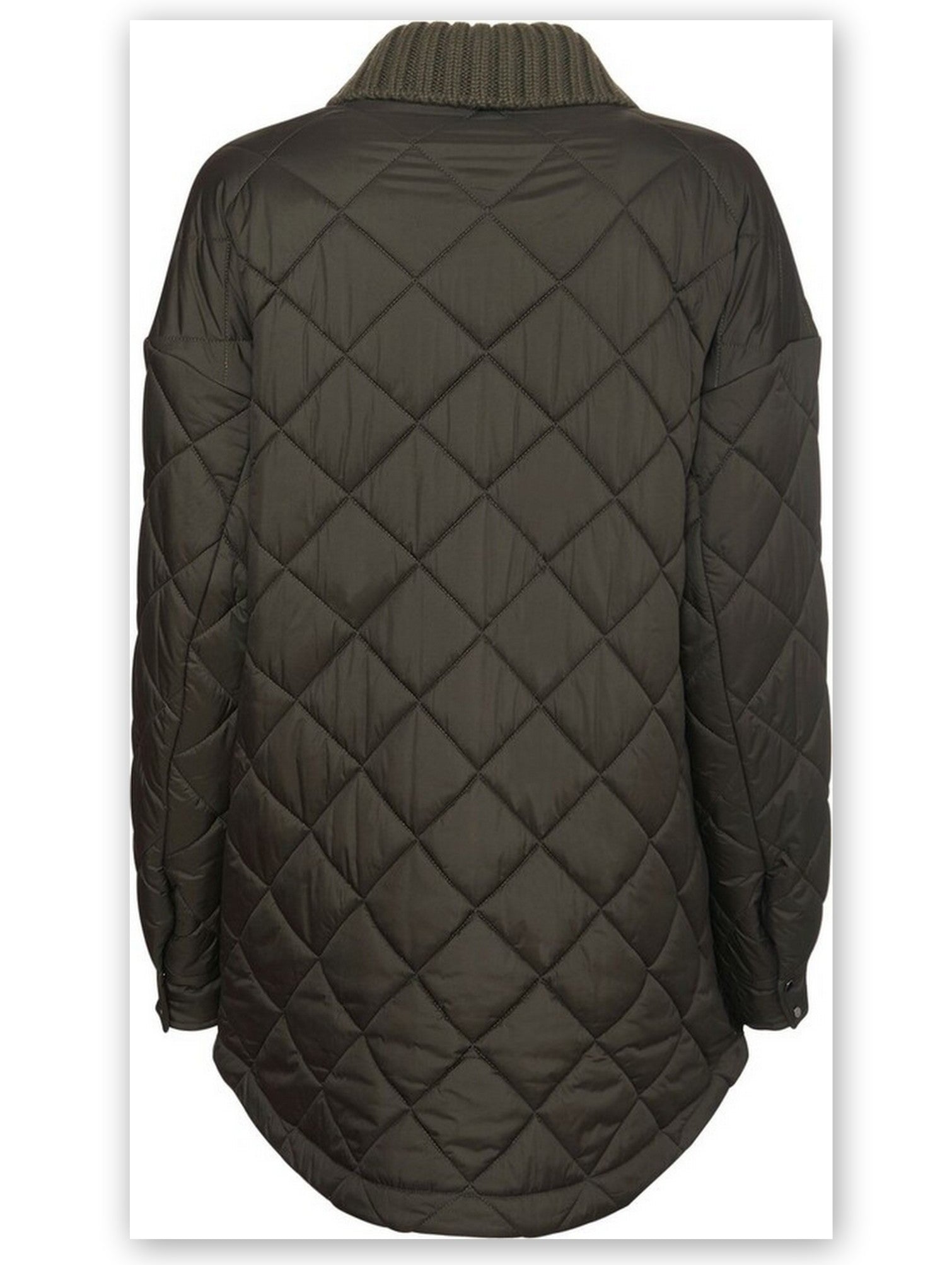 Diamond Quilted Jacket with Knit Collar in Green - Jackets