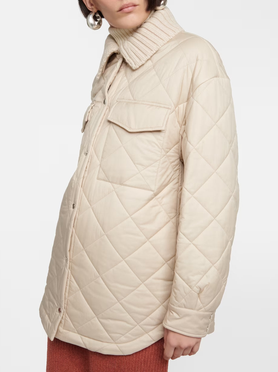 Diamond Quilted Jacket with Knit Collar - Jackets