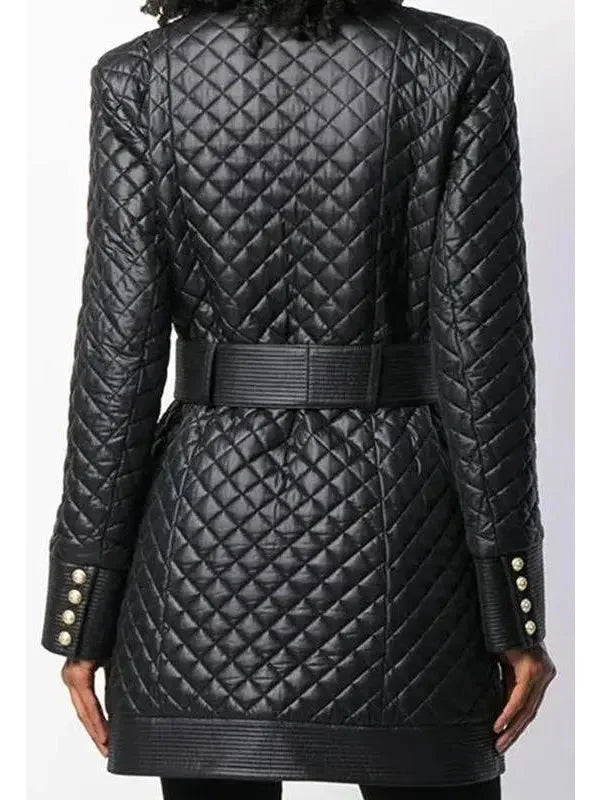 Diamond Quilted Leather Coat - Coats