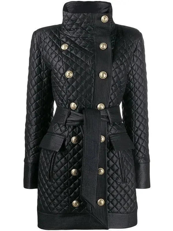 Diamond Quilted Leather Coat - Coats