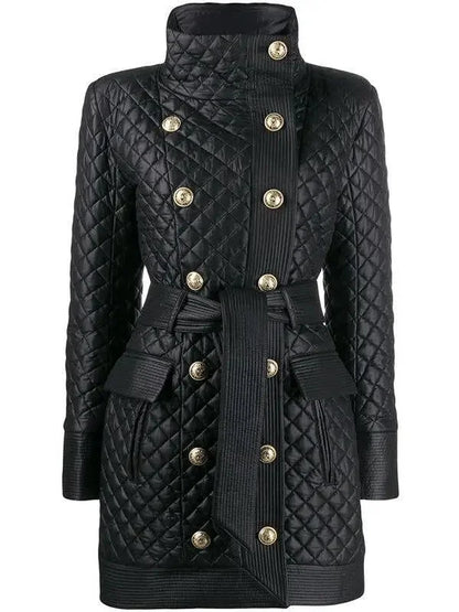 Diamond Quilted Leather Coat - Coats