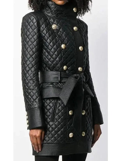 Diamond Quilted Leather Coat - Coats