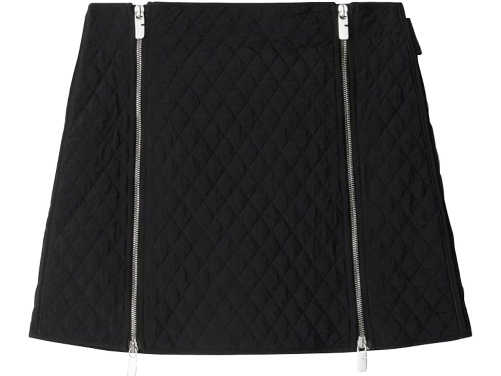 Diamond Quilted Mini Skirt with Double Zip in Black - Skirts