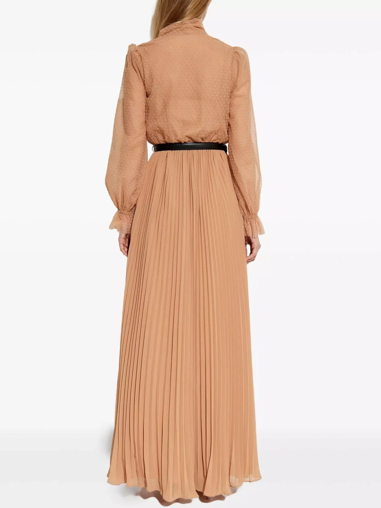 Dotted Mesh Gown with Neck-Tie - Dresses