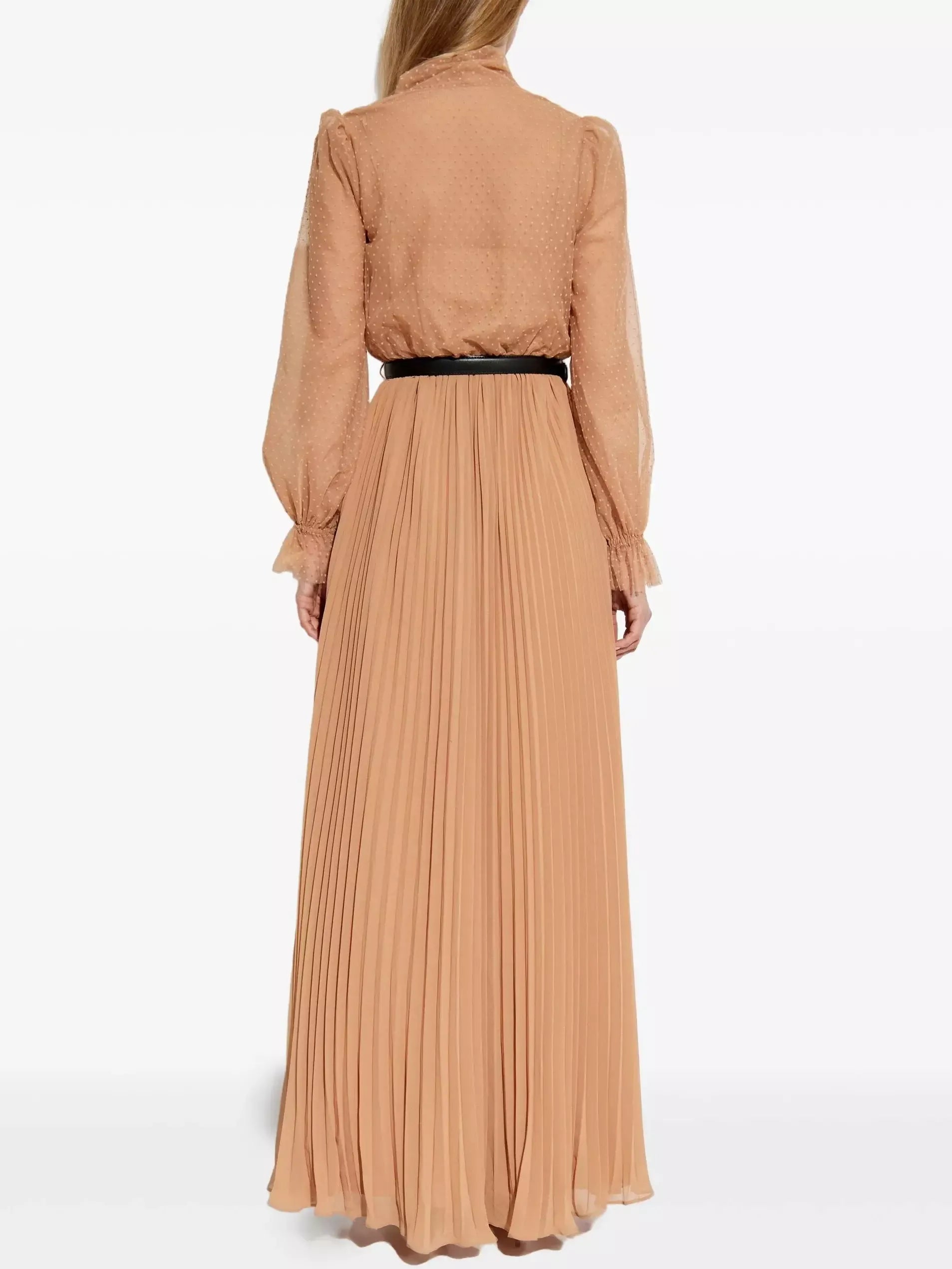 Dotted Mesh Gown with Neck-Tie - Dresses