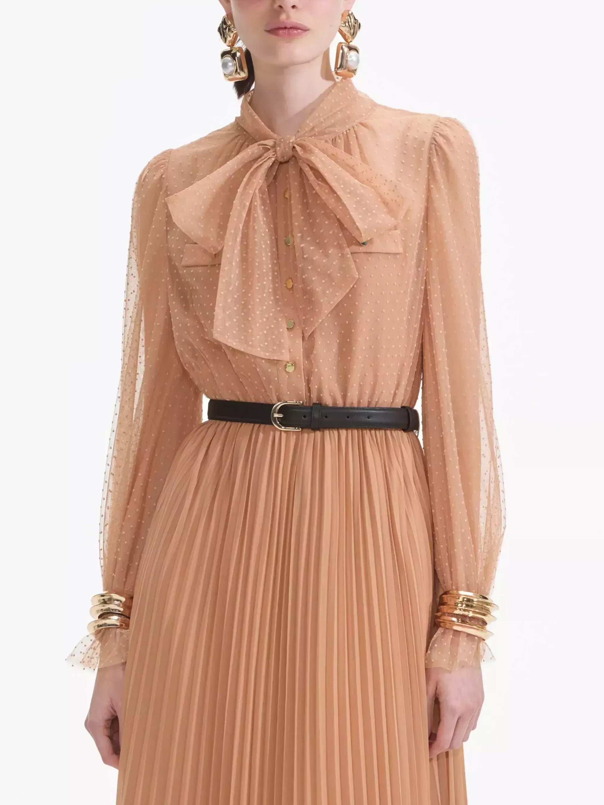 Dotted Mesh Gown with Neck-Tie - Dresses