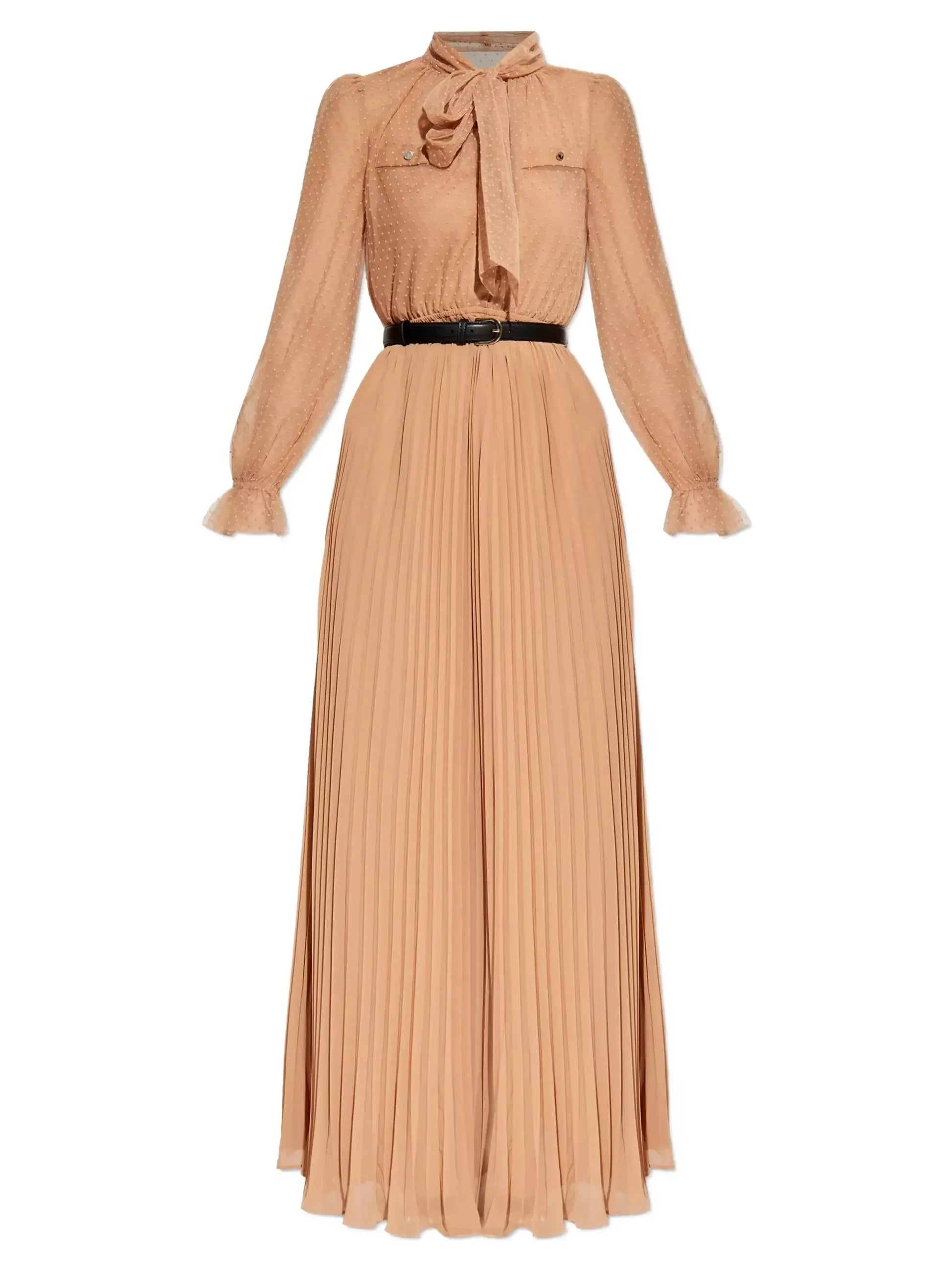 Dotted Mesh Gown with Neck-Tie - Dresses