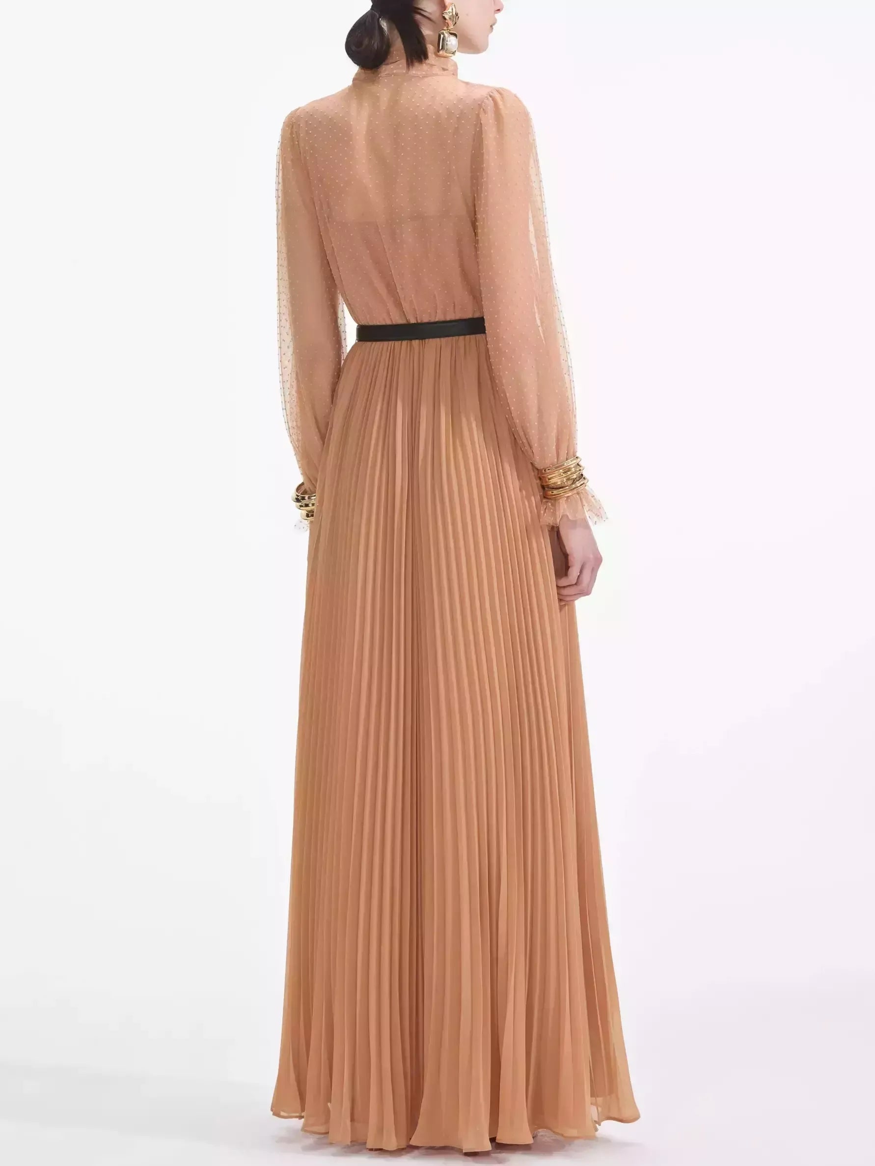 Dotted Mesh Gown with Neck-Tie - Dresses