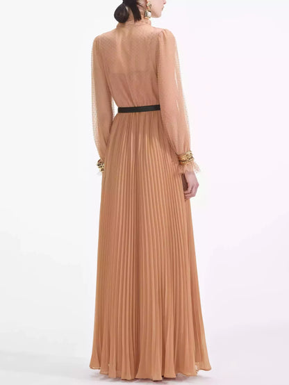 Dotted Mesh Gown with Neck-Tie - Dresses