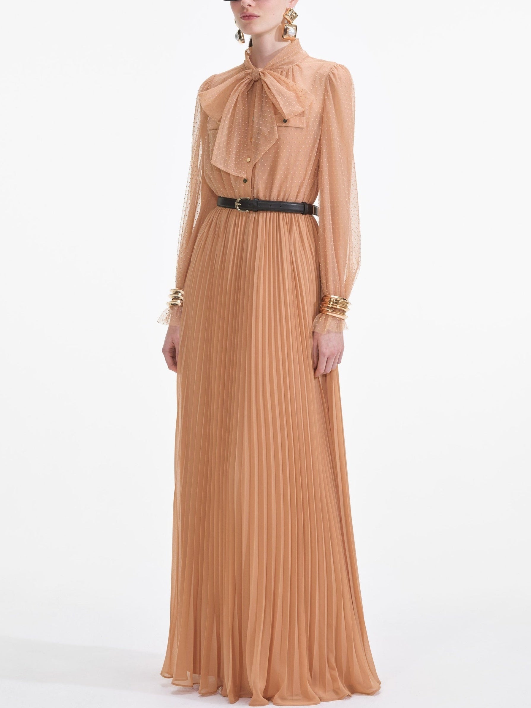 Dotted Mesh Gown with Neck-Tie - Dresses