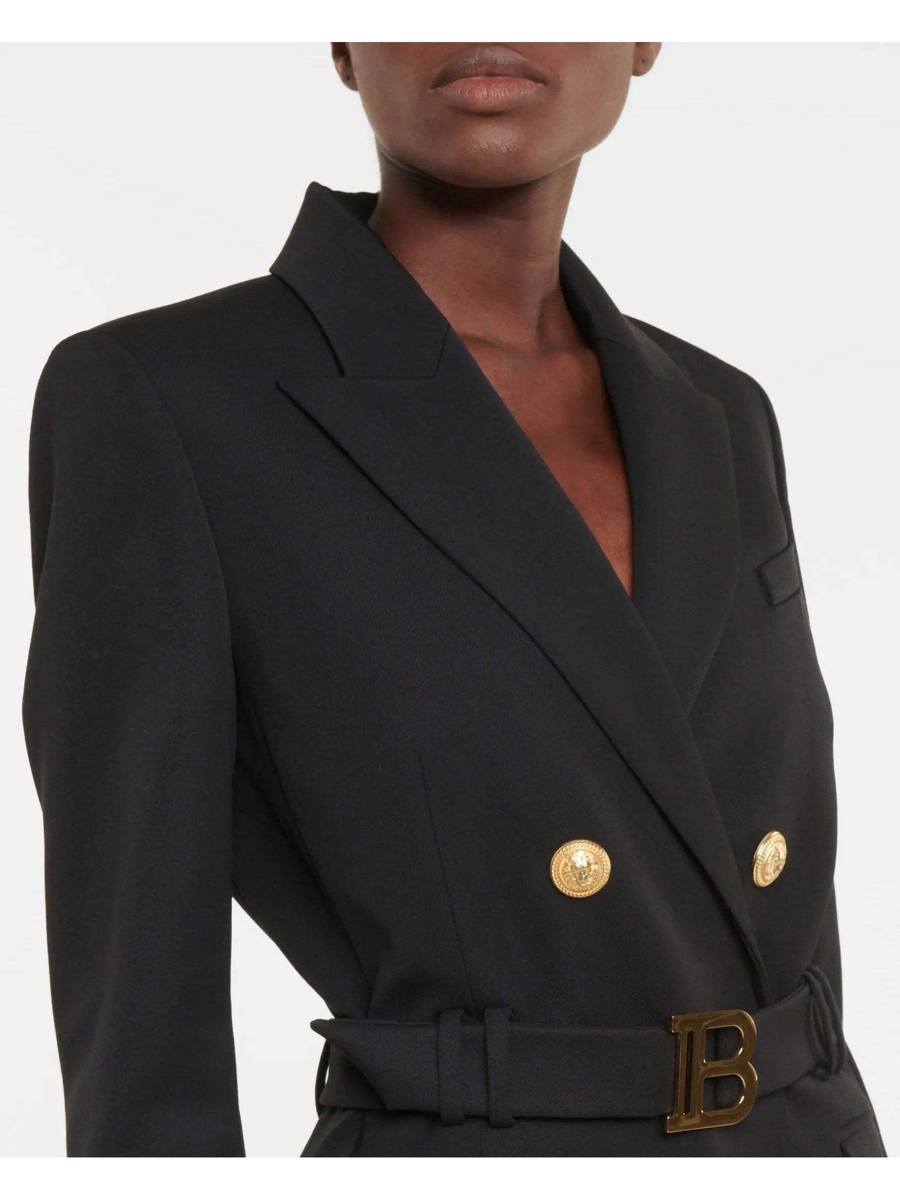 Double-Breasted Belted Blazer-Dress in Black - Dresses