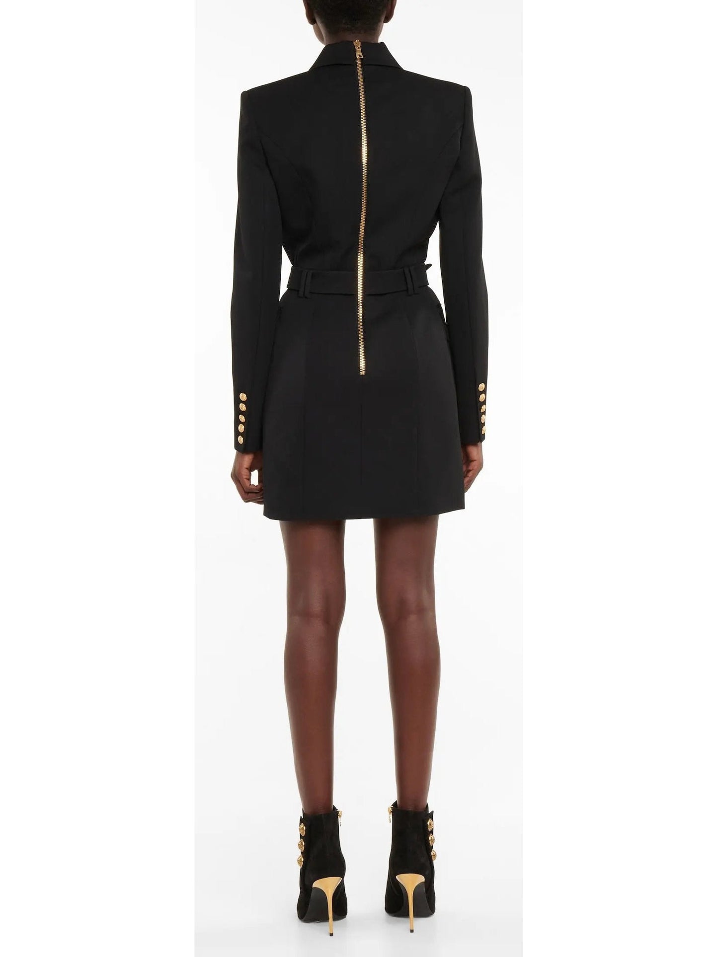 Double-Breasted Belted Blazer-Dress in Black - Dresses