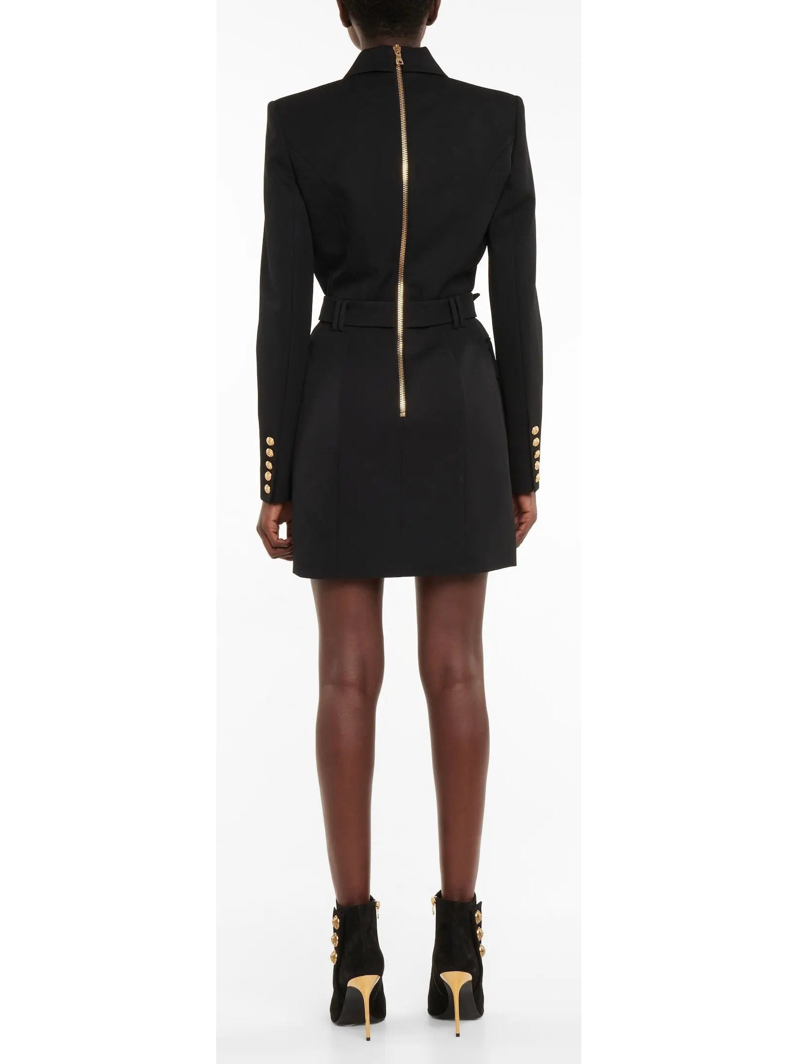 Double-Breasted Belted Blazer-Dress in Black - Dresses