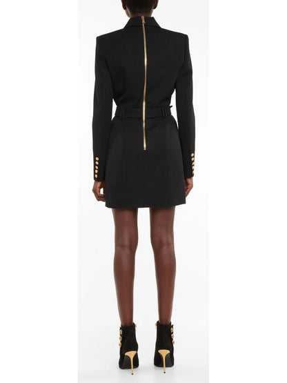 Double-Breasted Belted Blazer-Dress in Black - Dresses
