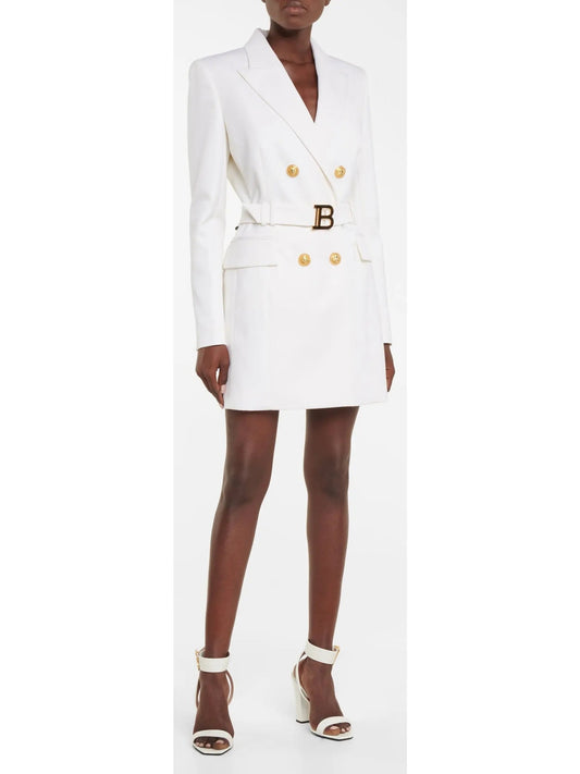 Double-Breasted Belted Blazer-Dress in White - small - Dresses