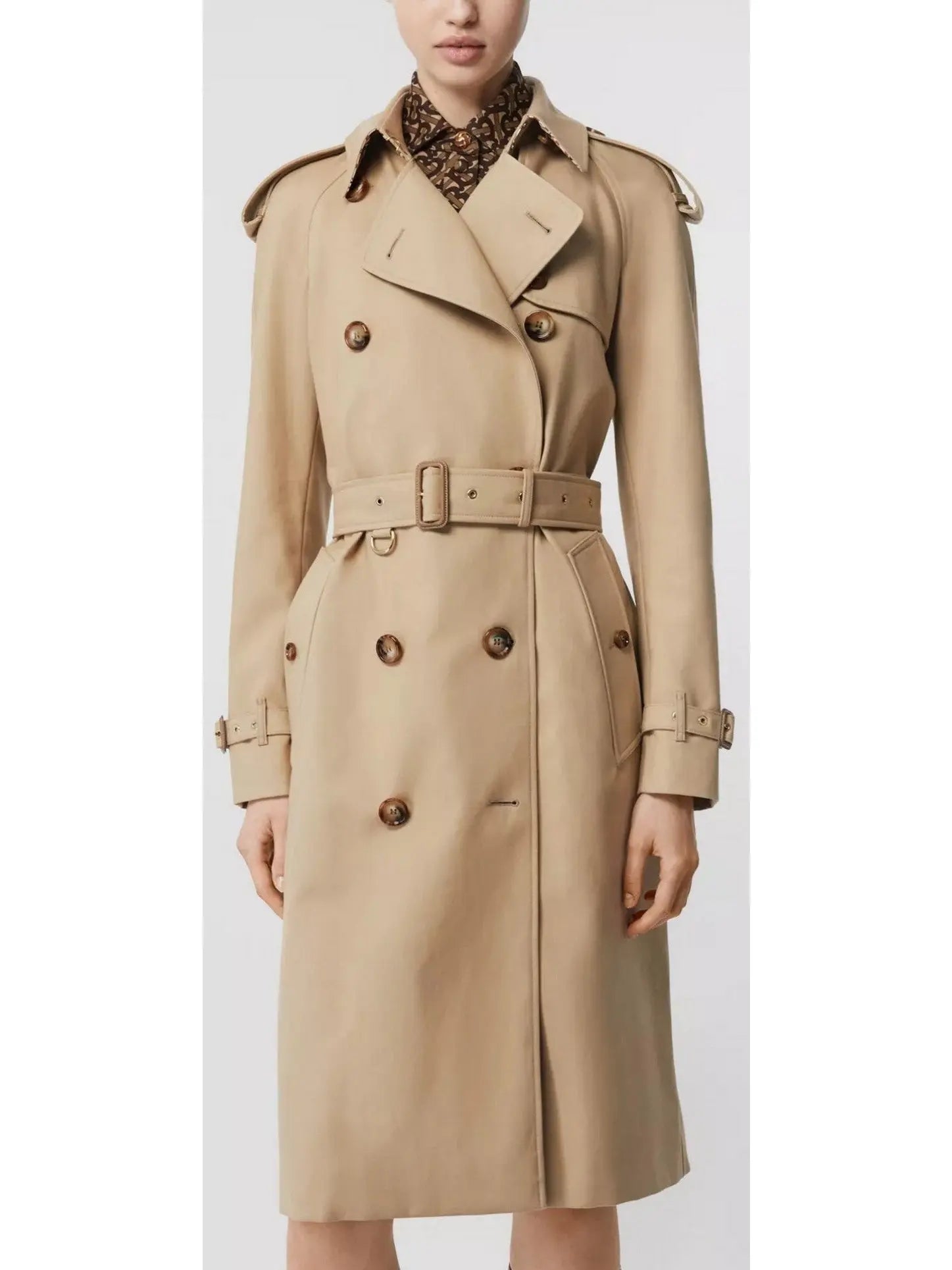 Double-Breasted Belted Cotton Gabardine Trench Coat - Coats