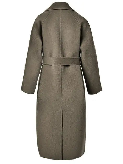 Double-Breasted Belted Wool Coat Olive Green - Coats