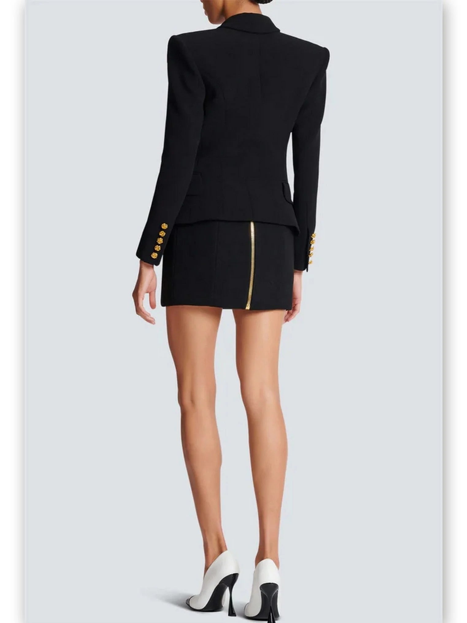 Double-Breasted Blazer and Suspender Mini Skirt Set - Suits & Sets