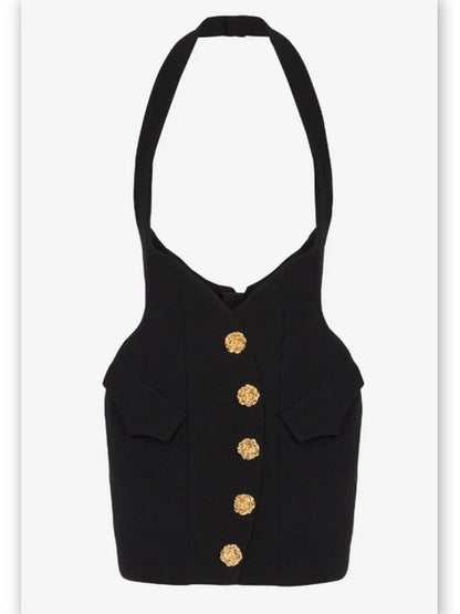 Double-Breasted Blazer and Suspender Mini Skirt Set - Suits & Sets
