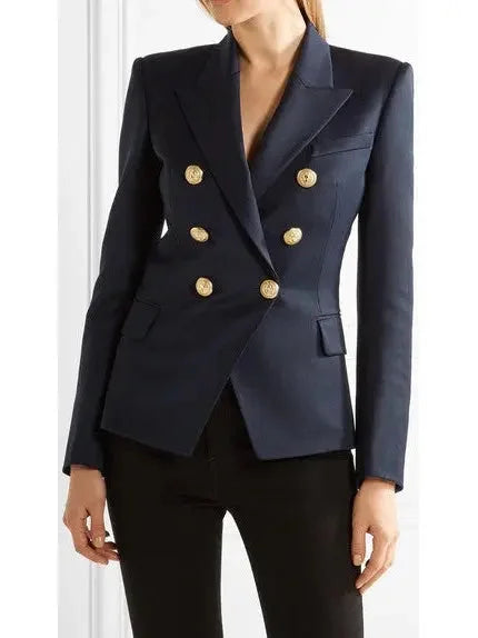 Double-Breasted Cotton-Blend Blazer-Dark Blue - Jackets