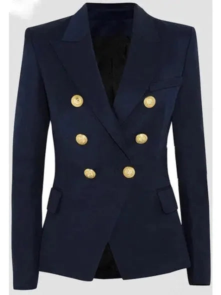 Double-Breasted Cotton-Blend Blazer-Dark Blue - Jackets