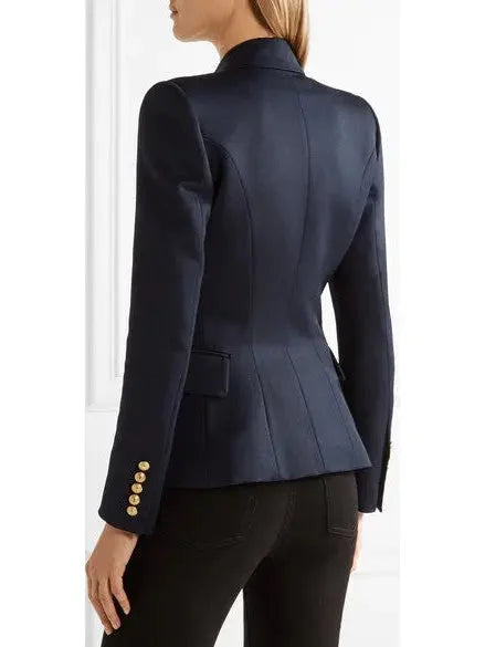 Double-Breasted Cotton-Blend Blazer-Dark Blue - Jackets