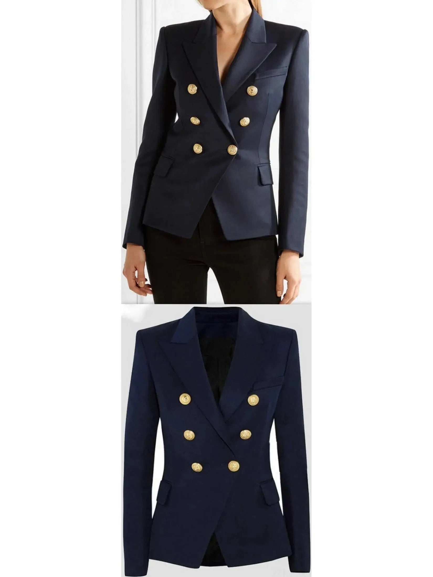 Double-Breasted Cotton-Blend Blazer-Dark Blue - s - Jackets