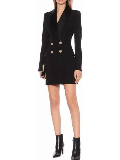 Double Breasted Crepe Mini Blazer Dress - Dresses