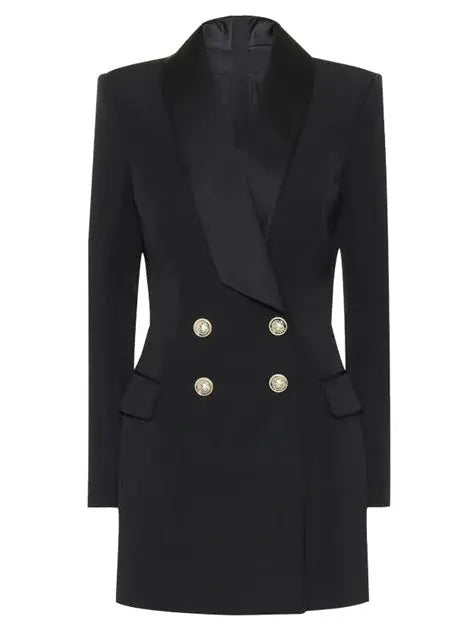 Double Breasted Crepe Mini Blazer Dress - Dresses