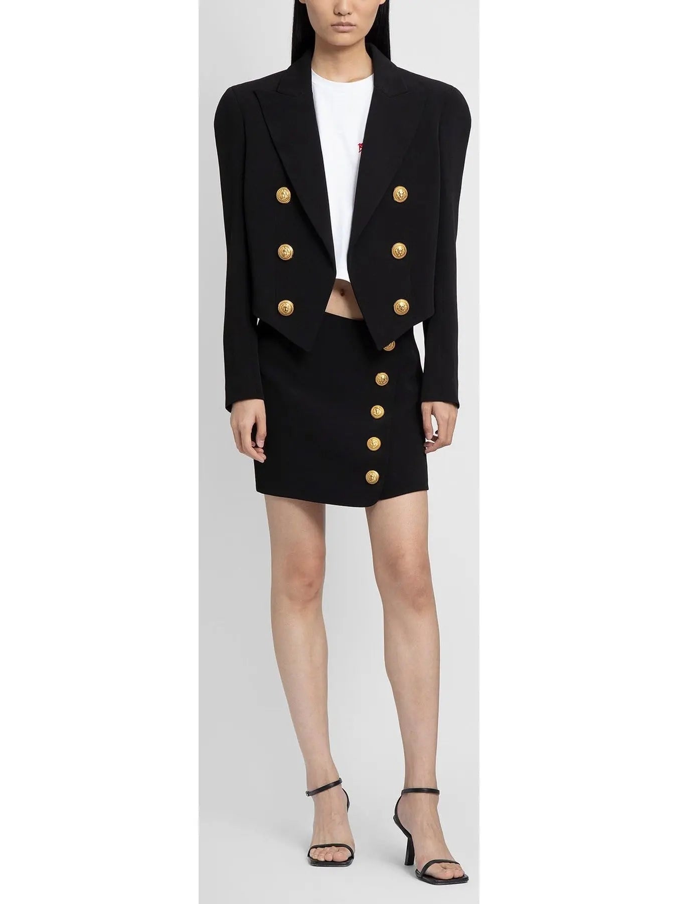 Double-Breasted Cropped Tuxedo Blazer Black - Jackets