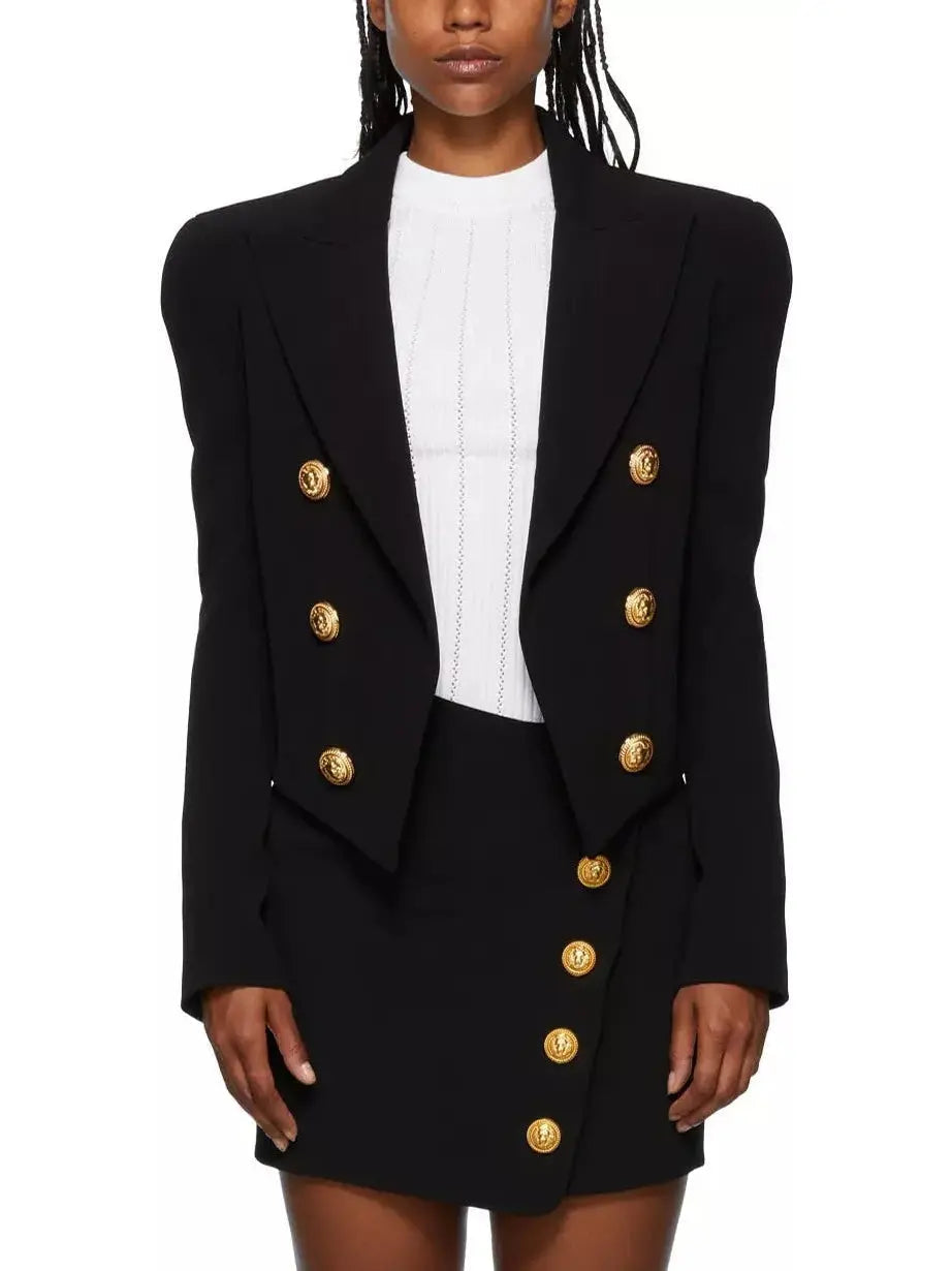 Double-Breasted Cropped Tuxedo Blazer Black - Jackets