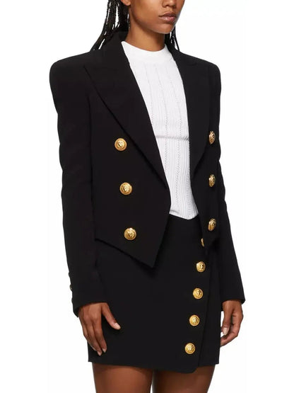 Double-Breasted Cropped Tuxedo Blazer Black - Jackets