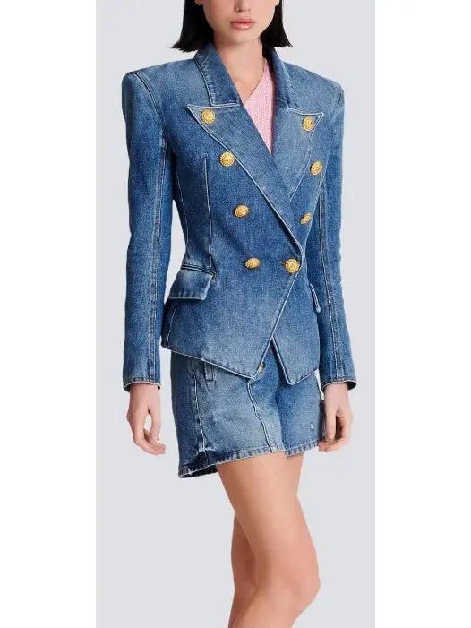 Double-Breasted Denim Jacket - Jackets