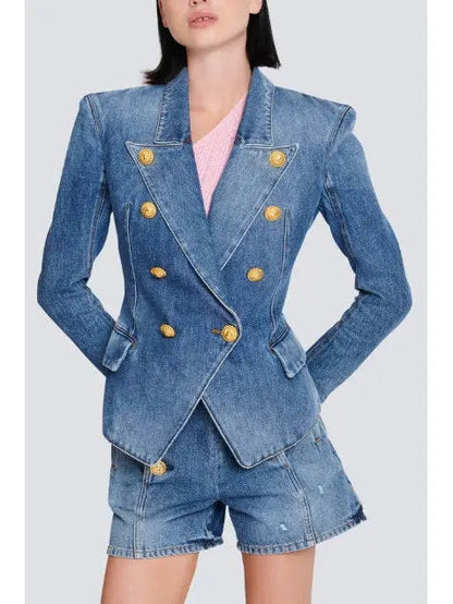 Double-Breasted Denim Jacket - Jackets