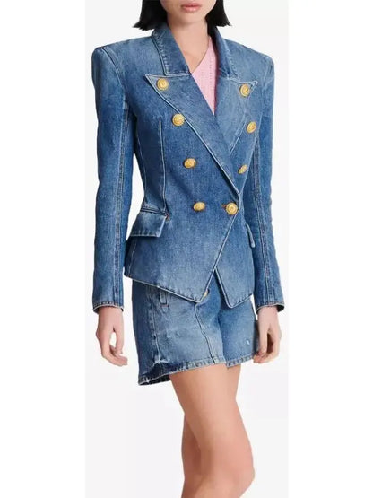 Double-Breasted Denim Jacket - Jackets