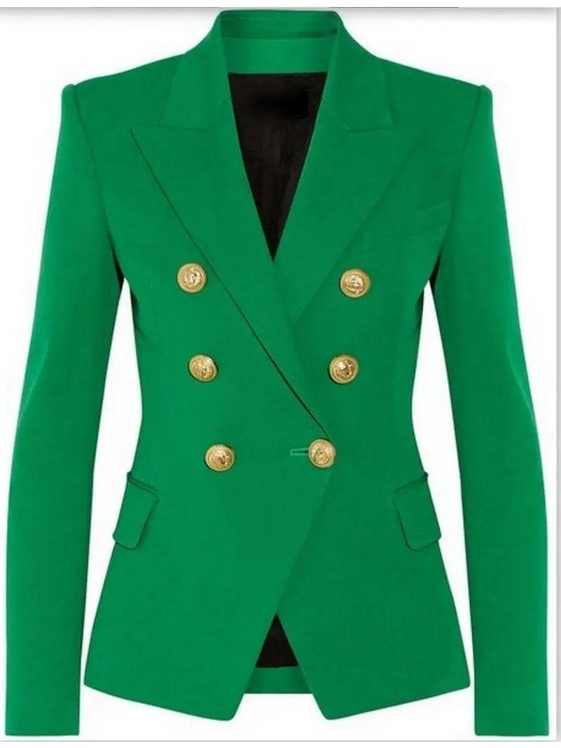 Double-Breasted Gold Button Twill Blazer Green - Jackets