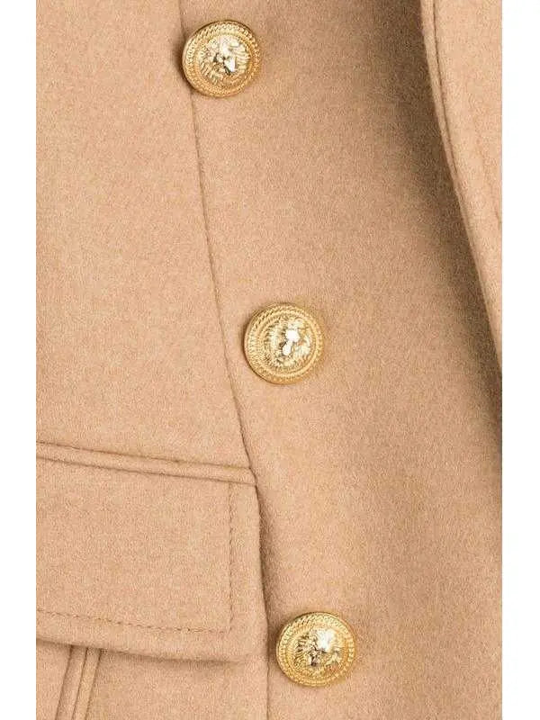 Double-Breasted Gold Metal Button Coat - Coats