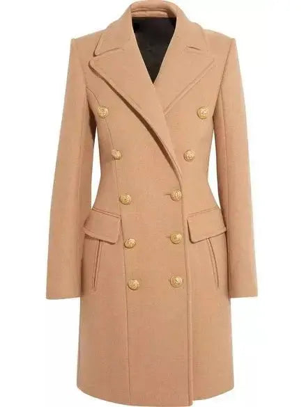 Double-Breasted Gold Metal Button Coat - Coats