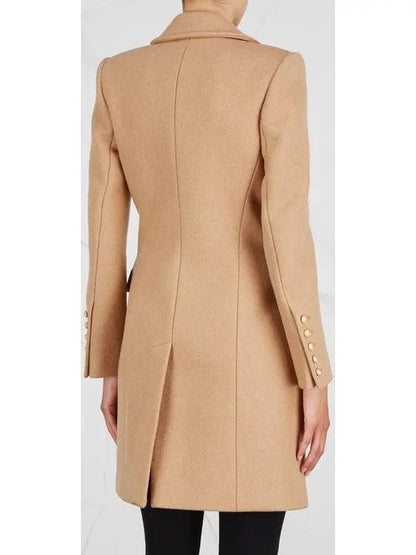 Double-Breasted Gold Metal Button Coat - Coats