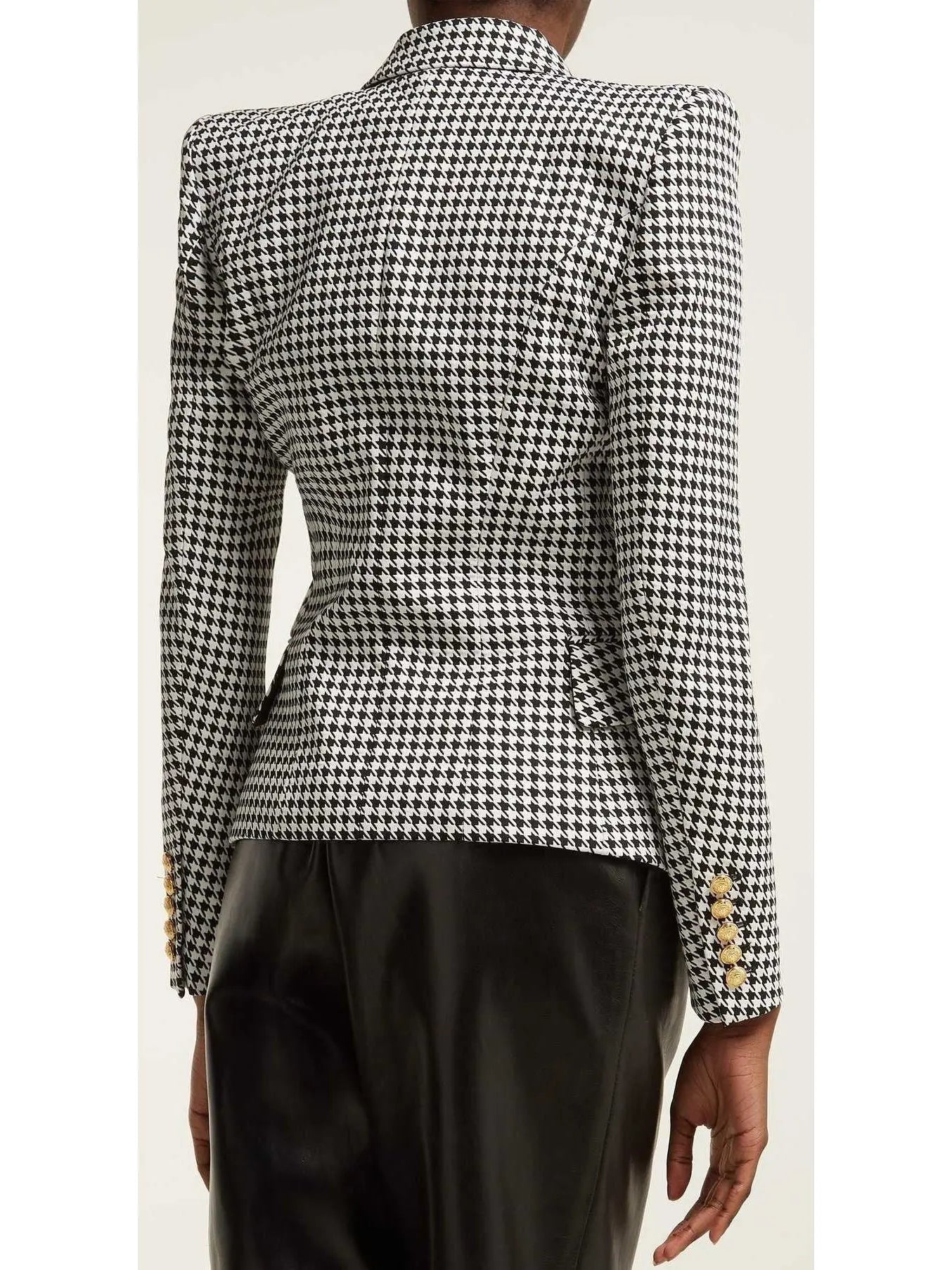 Double-Breasted Houndstooth Blazer - Jackets